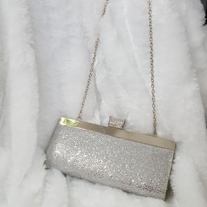 Lulu Townsend Silver Glitter Clutch